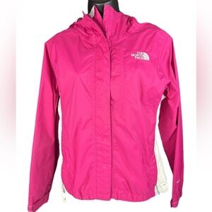 The North Face sz S pink & white Hyvent hooded All-weather windbreaker jacket